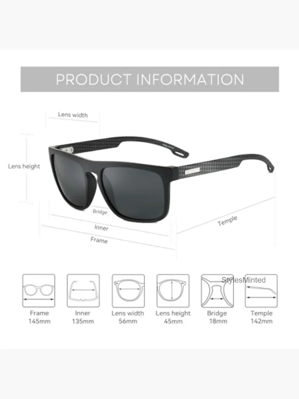 Square Polarized Sunglasses TR90 Frame Carbon Fiber UV400 Driving